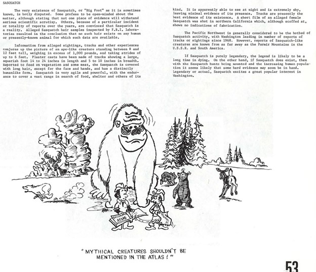 Washington Environmental Atlas 1975 Sasquatch entry text