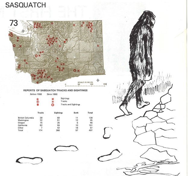 Washington Environmental Atlas 1975 Sasquatch entry sightings chart